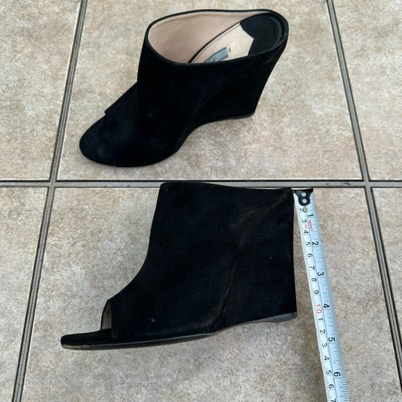 PRADA Women's Black Suede Wedge Peep / Open Toe Mule - Picture 9 of 15